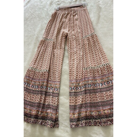 Angie Womens Pants Small Wide Leg Flowy Boho Festival Lace Hippie Beach Pant - Picture 3 of 12